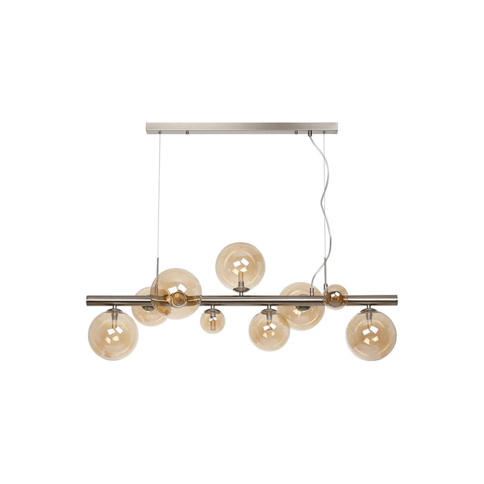 Nelson Lighting NL9058/AM9 Safady 9 Light Linear Pendant Satin Nickel Amber Plated