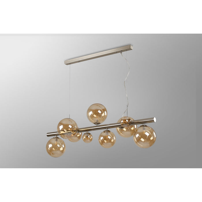 Nelson Lighting NL9058/AM9 Safady 9 Light Linear Pendant Satin Nickel Amber Plated