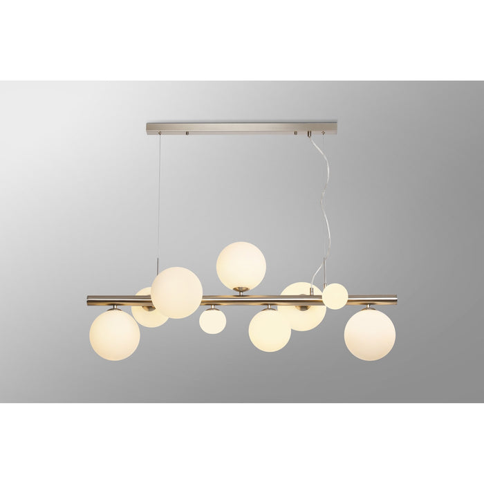 Nelson Lighting NL9058/OP9 Safady 9 Light Linear Pendant Satin Nickel Opal