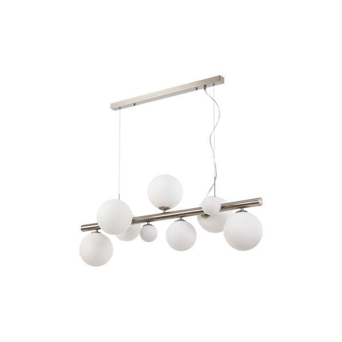 Nelson Lighting NL9058/OP9 Safady 9 Light Linear Pendant Satin Nickel Opal