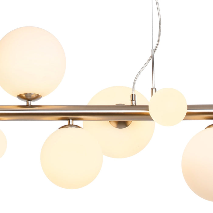 Nelson Lighting NL9058/OP9 Safady 9 Light Linear Pendant Satin Nickel Opal