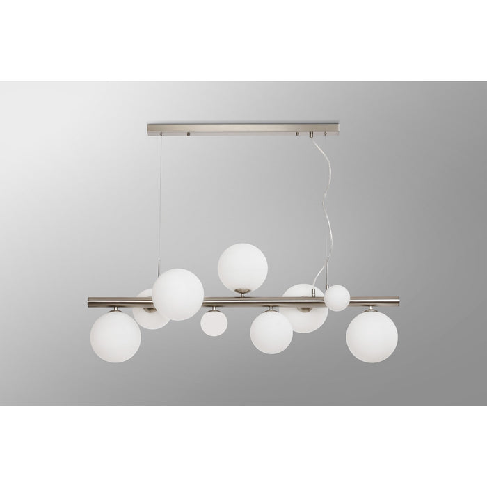 Nelson Lighting NL9058/OP9 Safady 9 Light Linear Pendant Satin Nickel Opal