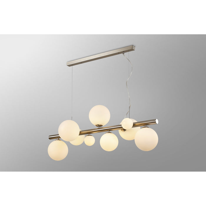 Nelson Lighting NL9058/OP9 Safady 9 Light Linear Pendant Satin Nickel Opal