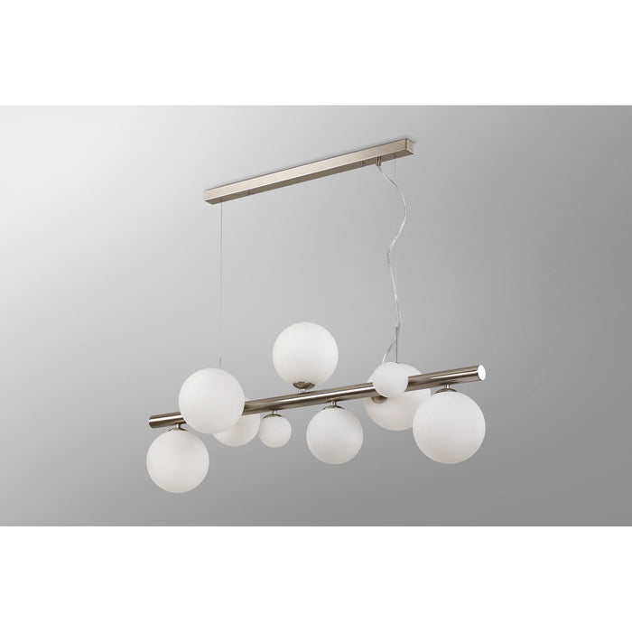 Nelson Lighting NL9058/OP9 Safady 9 Light Linear Pendant Satin Nickel Opal