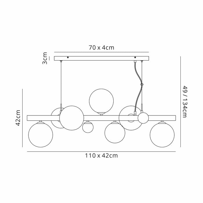 Nelson Lighting NL9058/SM9 Safady 9 Light Linear Pendant Satin Nickel Smoke Plated