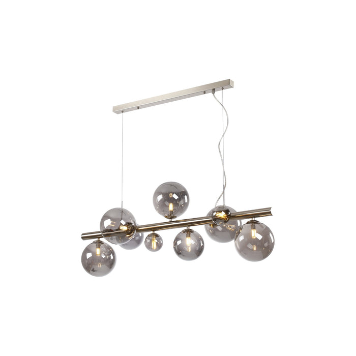 Nelson Lighting NL9058/SM9 Safady 9 Light Linear Pendant Satin Nickel Smoke Plated