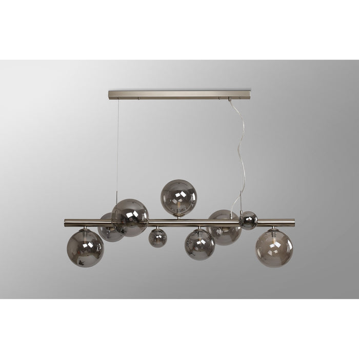 Nelson Lighting NL9058/SM9 Safady 9 Light Linear Pendant Satin Nickel Smoke Plated