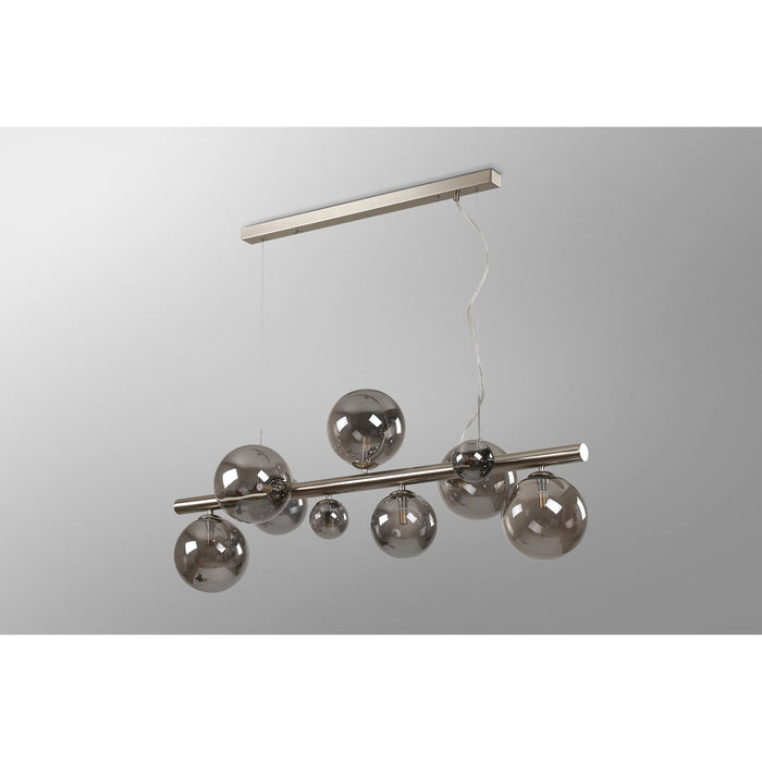 Nelson Lighting NL9058/SM9 Safady 9 Light Linear Pendant Satin Nickel Smoke Plated