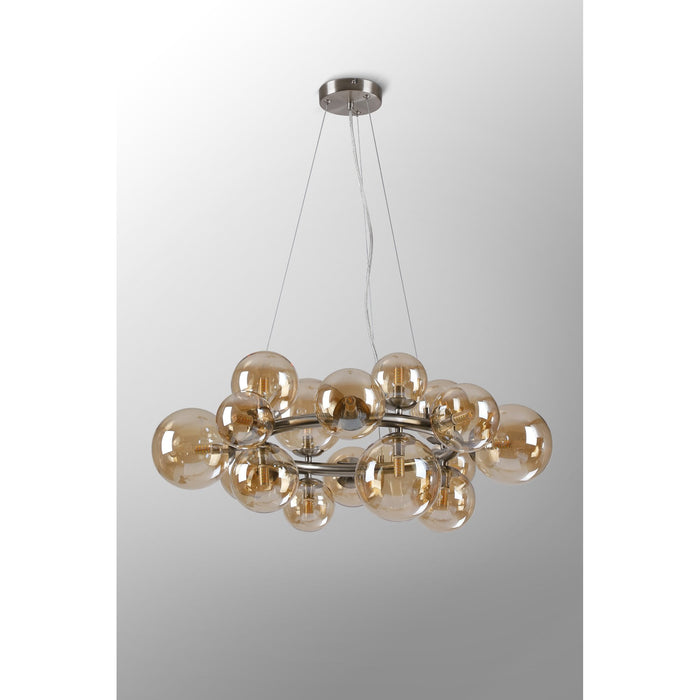 Nelson Lighting NL9059/AM9 Safady 16 Light Circular Pendant Satin Nickel Amber Plated