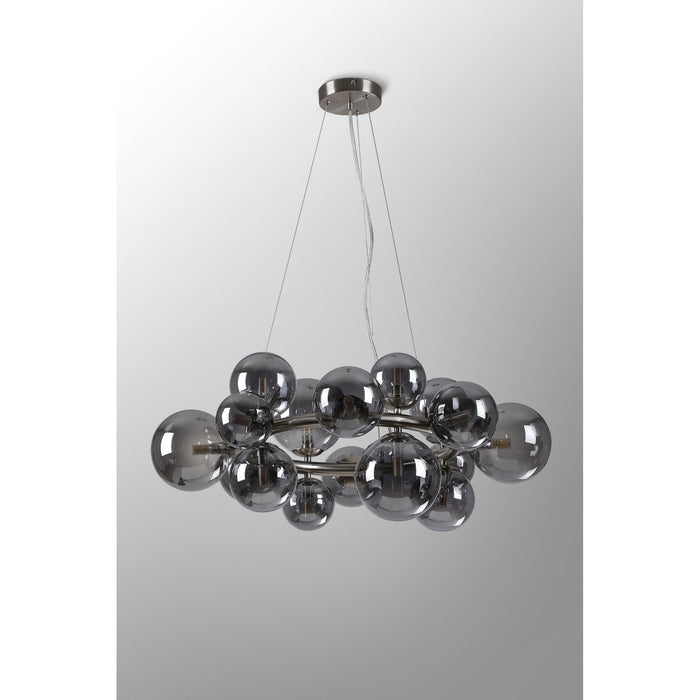 Nelson Lighting NL9059/SM9 Safady 16 Light Circular Pendant Satin Nickel Smoke Plated