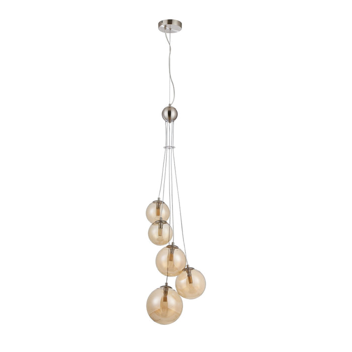 Nelson Lighting NL9060/AM9 Safady 5 Light Pendant Satin Nickel Amber Plated