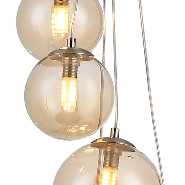 Nelson Lighting NL9060/AM9 Safady 5 Light Pendant Satin Nickel Amber Plated