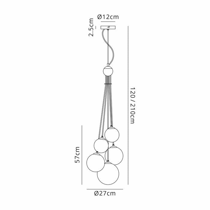 Nelson Lighting NL9060/CH9 Safady 5 Light Pendant Satin Nickel Chrome Plated