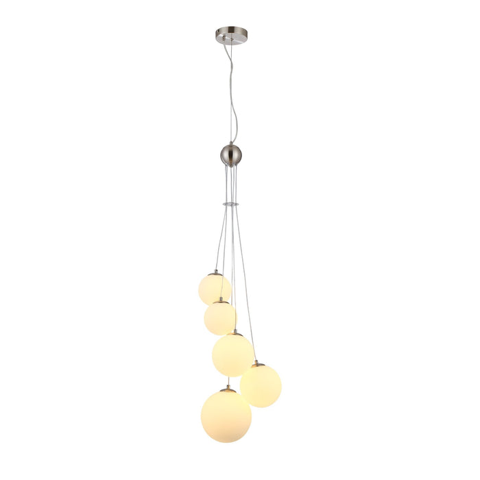 Nelson Lighting NL9060/OP9 Safady 5 Light Pendant Satin Nickel Opal