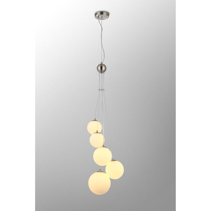 Nelson Lighting NL9060/OP9 Safady 5 Light Pendant Satin Nickel Opal