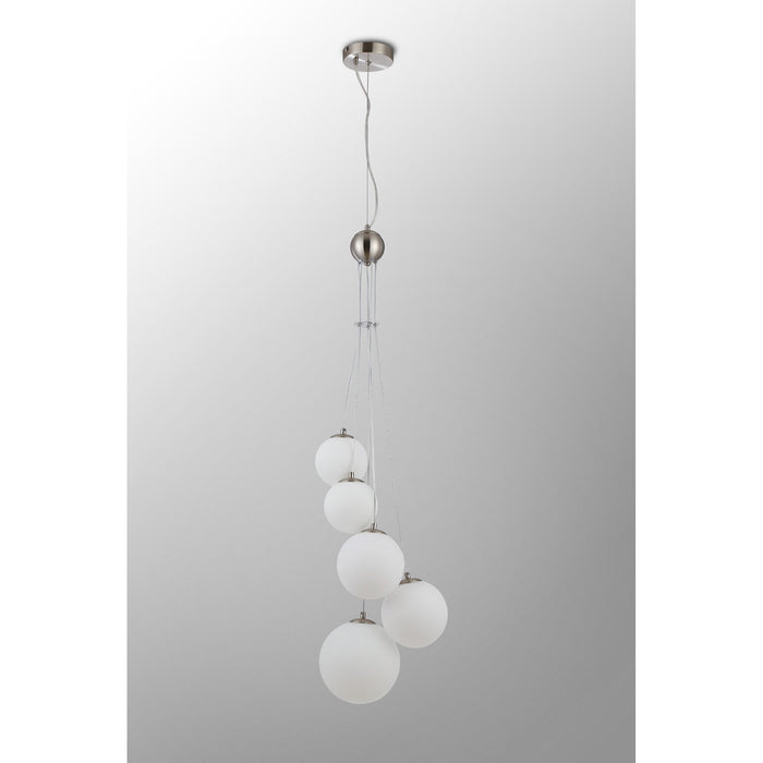 Nelson Lighting NL9060/OP9 Safady 5 Light Pendant Satin Nickel Opal