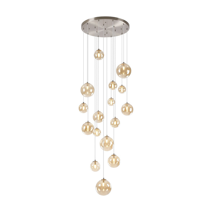 Nelson Lighting NL9061/AM9 Safady 16 Light Pendant Satin Nickel Amber Plated