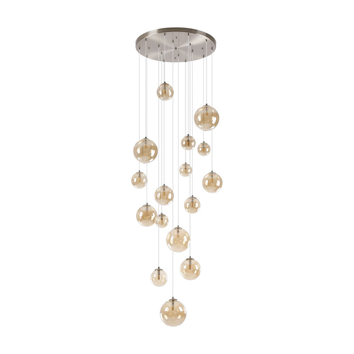 Nelson Lighting NL9061/AM9 Safady 16 Light Pendant Satin Nickel Amber Plated