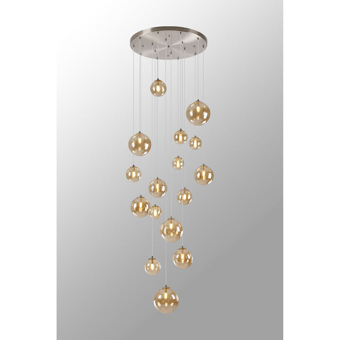 Nelson Lighting NL9061/AM9 Safady 16 Light Pendant Satin Nickel Amber Plated