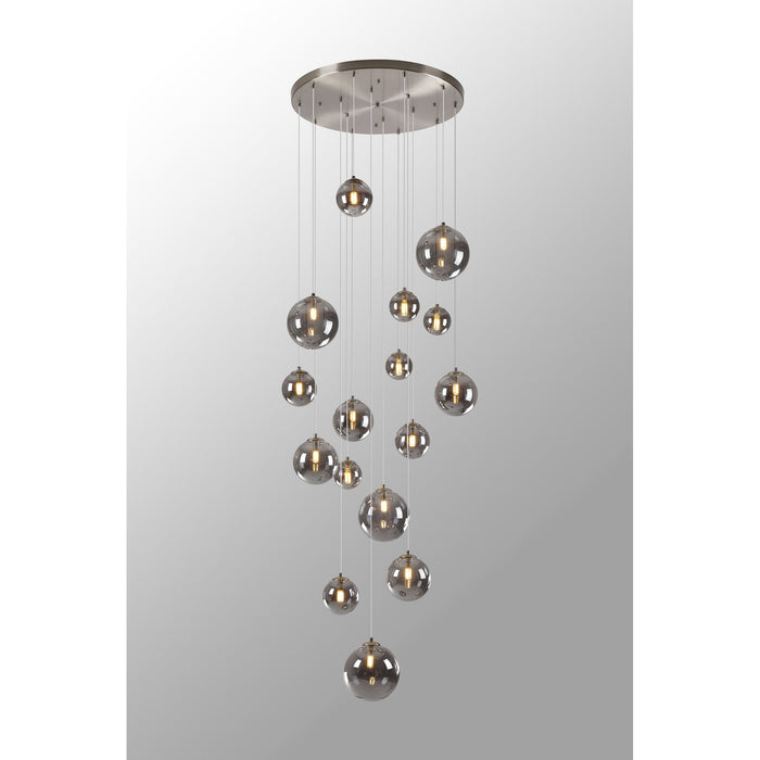 Nelson Lighting NL9061/SM9 Safady 16 Light Pendant Satin Nickel Smoke Plated