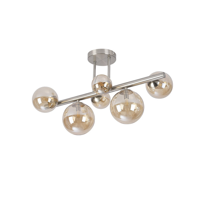 Nelson Lighting NL9062/AM9 Safady 6 Light Ceiling Light Satin Nickel Amber Plated