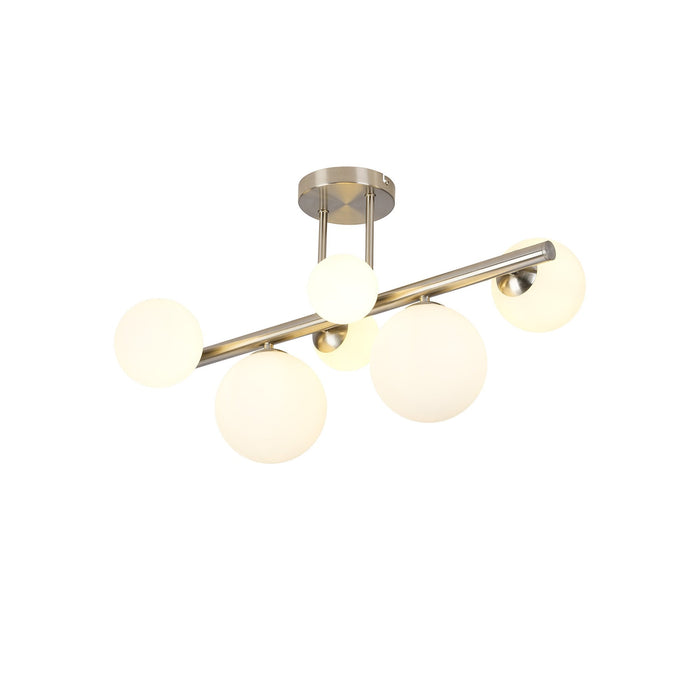 Nelson Lighting NL9062/OP9 Safady 6 Light Ceiling Light Satin Nickel Opal