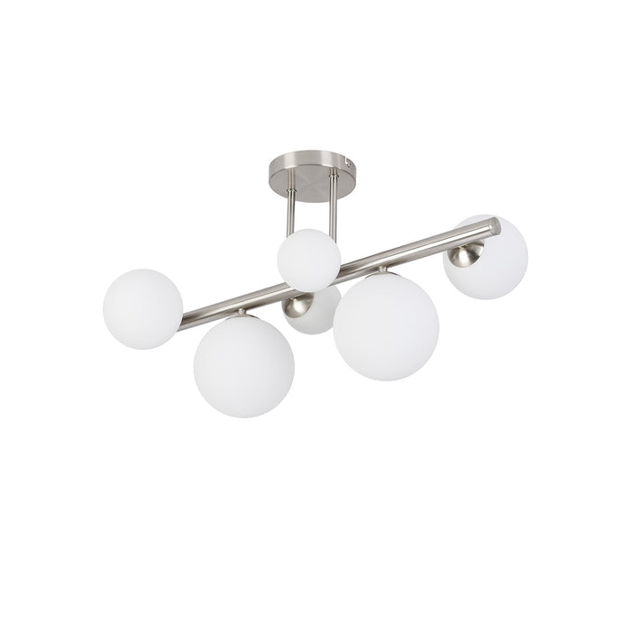 Nelson Lighting NL9062/OP9 Safady 6 Light Ceiling Light Satin Nickel Opal