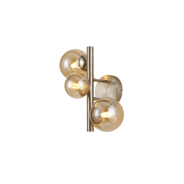 Nelson Lighting NL9063/AM9 Safady 3 Light Wall Light Satin Nickel Amber Plated