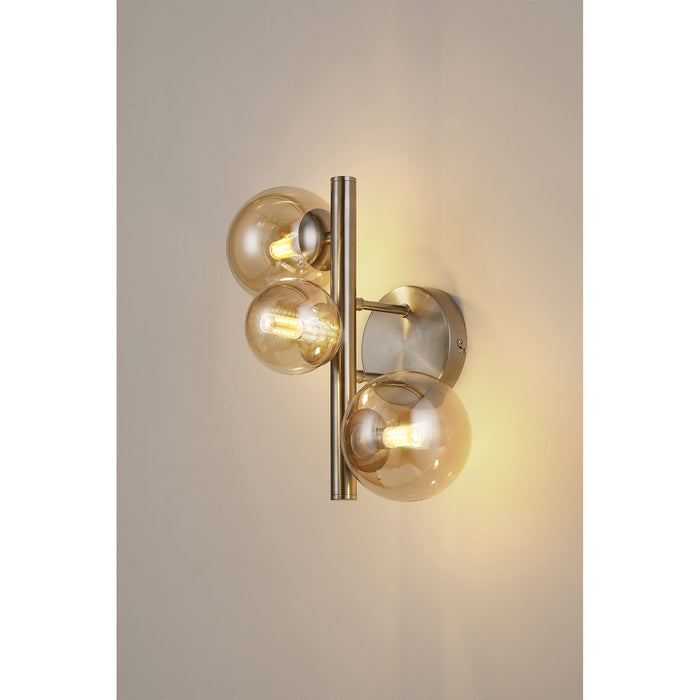 Nelson Lighting NL9063/AM9 Safady 3 Light Wall Light Satin Nickel Amber Plated