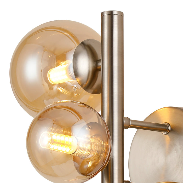 Nelson Lighting NL9063/AM9 Safady 3 Light Wall Light Satin Nickel Amber Plated