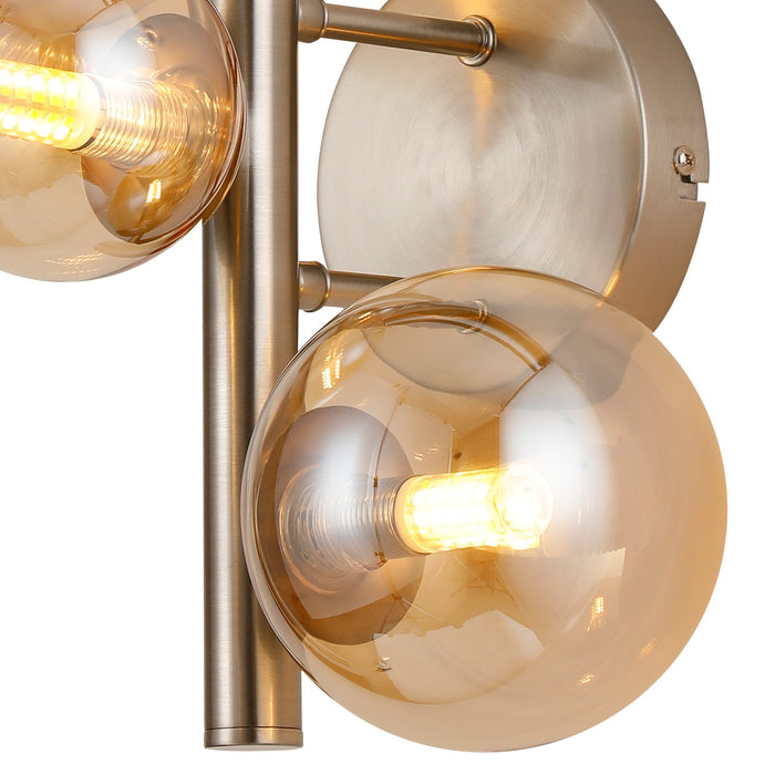 Nelson Lighting NL9063/AM9 Safady 3 Light Wall Light Satin Nickel Amber Plated