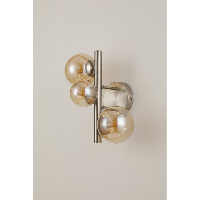 Nelson Lighting NL9063/AM9 Safady 3 Light Wall Light Satin Nickel Amber Plated