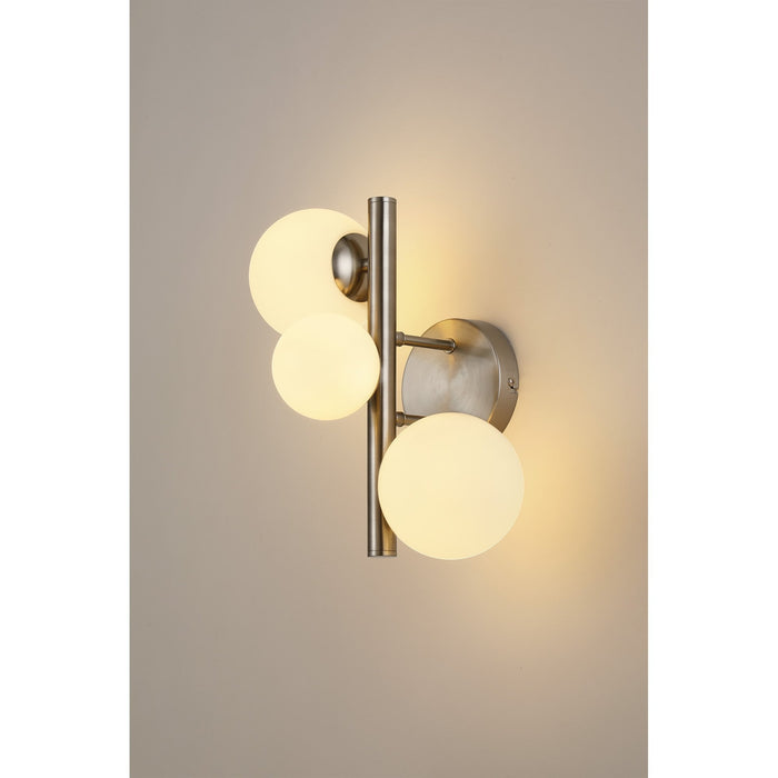 Nelson Lighting NL9063/OP9 Safady 3 Light Wall Light Satin Nickel Opal