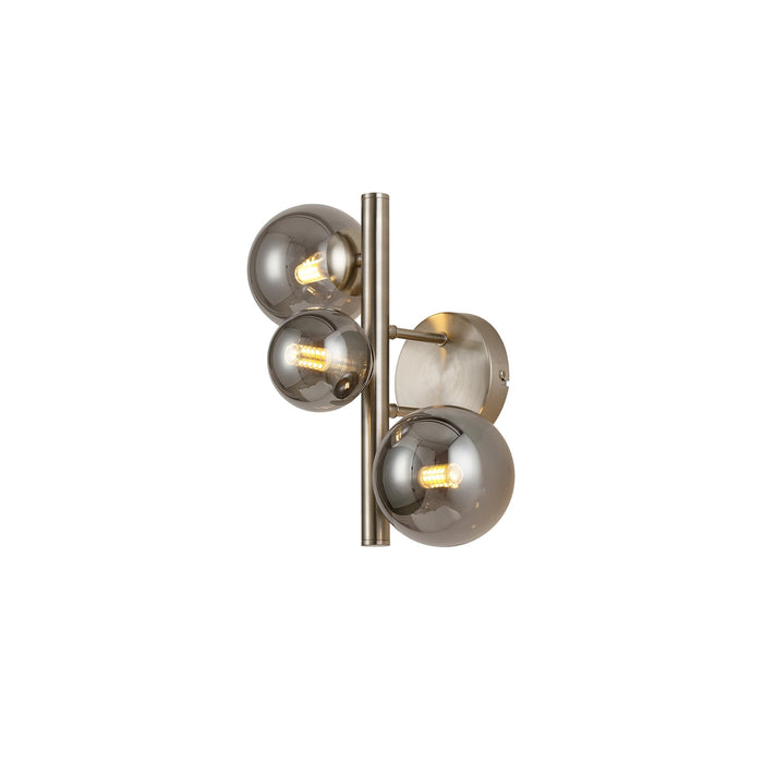 Nelson Lighting NL9063/SM9 Safady 3 Light Wall Light Satin Nickel Smoke Plated