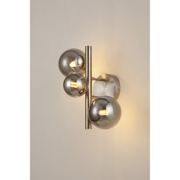 Nelson Lighting NL9063/SM9 Safady 3 Light Wall Light Satin Nickel Smoke Plated