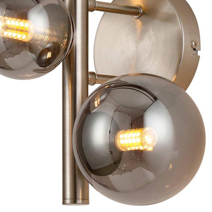 Nelson Lighting NL9063/SM9 Safady 3 Light Wall Light Satin Nickel Smoke Plated