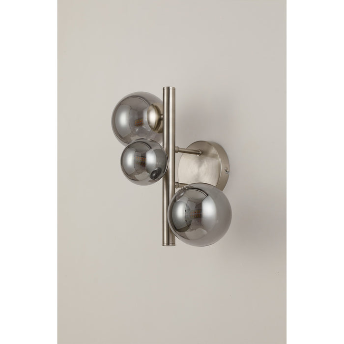 Nelson Lighting NL9063/SM9 Safady 3 Light Wall Light Satin Nickel Smoke Plated