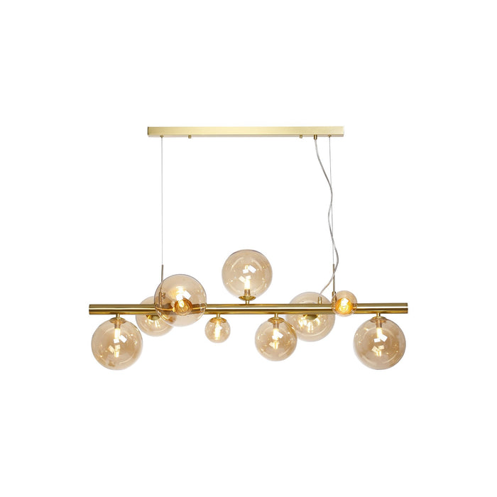 Nelson Lighting NL9319/AM9 Safady 9 Light Linear Pendant Satin Gold Amber Plated