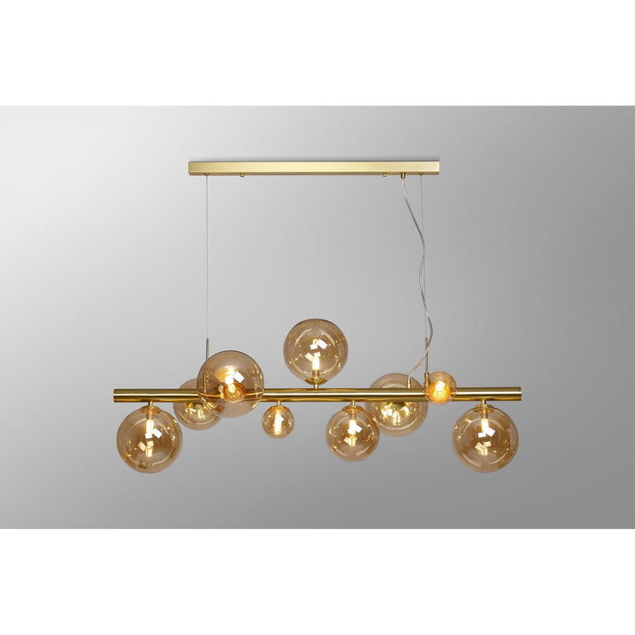 Nelson Lighting NL9319/AM9 Safady 9 Light Linear Pendant Satin Gold Amber Plated