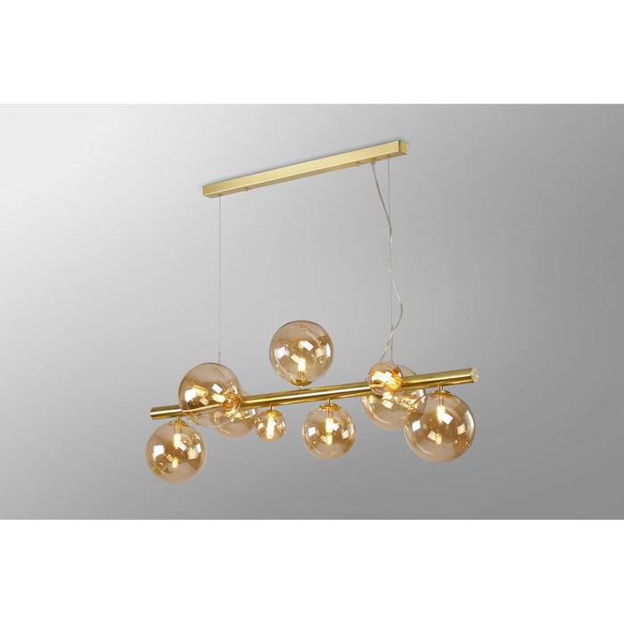 Nelson Lighting NL9319/AM9 Safady 9 Light Linear Pendant Satin Gold Amber Plated