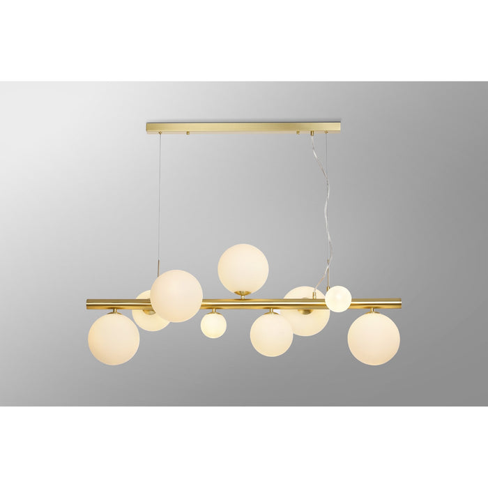 Nelson Lighting NL9319/OP9 Safady 9 Light Linear Pendant Satin Gold Opal