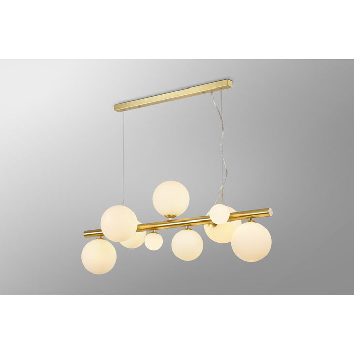 Nelson Lighting NL9319/OP9 Safady 9 Light Linear Pendant Satin Gold Opal