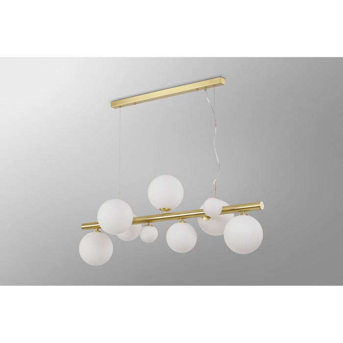 Nelson Lighting NL9319/OP9 Safady 9 Light Linear Pendant Satin Gold Opal