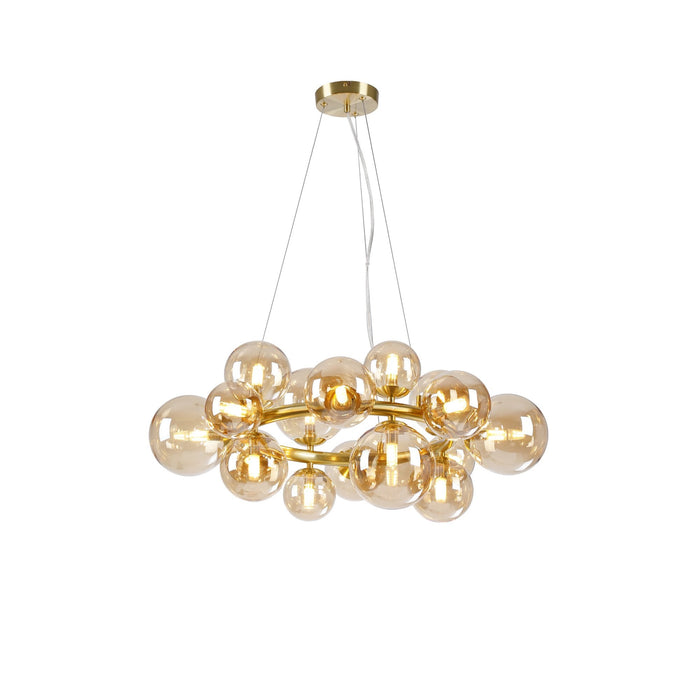 Nelson Lighting NL9320/AM9 Safady 16 Light Circular Pendant Satin Gold Amber Plated