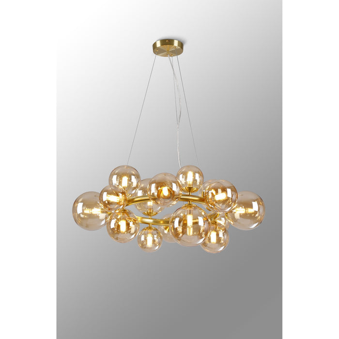 Nelson Lighting NL9320/AM9 Safady 16 Light Circular Pendant Satin Gold Amber Plated