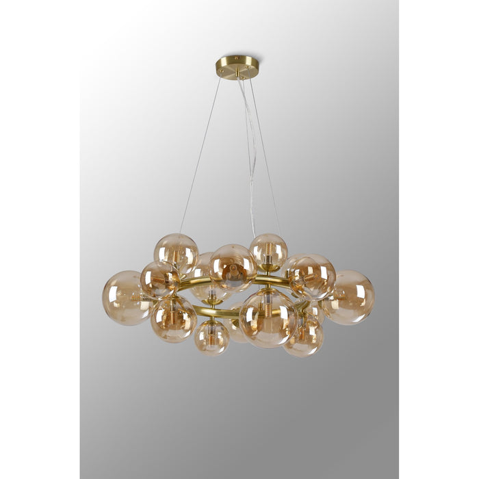 Nelson Lighting NL9320/AM9 Safady 16 Light Circular Pendant Satin Gold Amber Plated