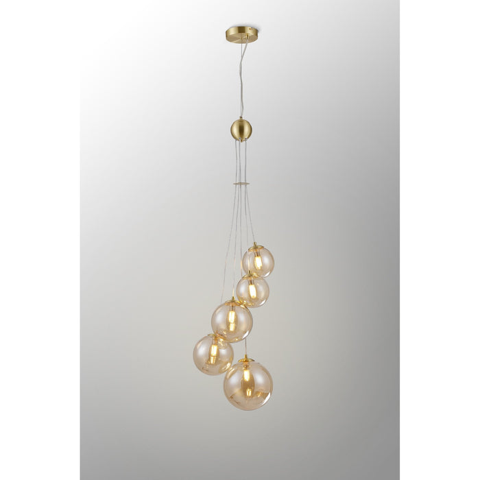 Nelson Lighting NL9321/AM9 Safady 5 Light Pendant Satin Gold Amber Plated