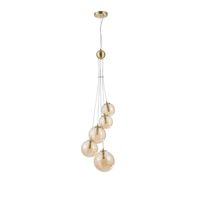 Nelson Lighting NL9321/AM9 Safady 5 Light Pendant Satin Gold Amber Plated