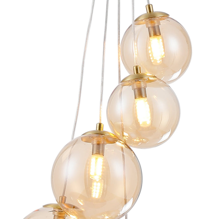 Nelson Lighting NL9321/AM9 Safady 5 Light Pendant Satin Gold Amber Plated