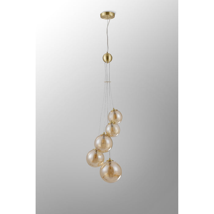 Nelson Lighting NL9321/AM9 Safady 5 Light Pendant Satin Gold Amber Plated